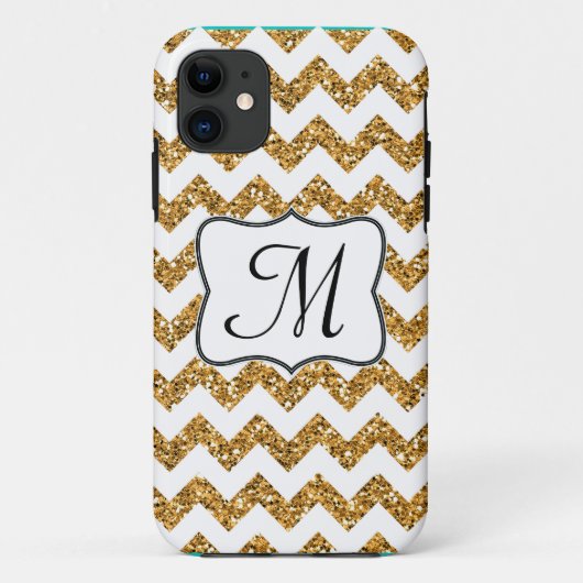 Moderner Gold Glitzer Zickzack Monogram IPHONE 5 F Case-Mate iPhone Hülle (Rückseite)