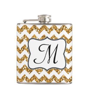 Moderner Gold Glitzer Zickzack Monogram Whiskey Fl Flachmann