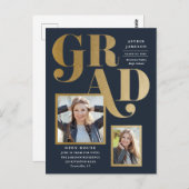 Moderner Gold Grad Foto Abschluss Einladung Postkarte (Vorne/Hinten)