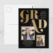 Moderner Gold Grad Foto Abschluss Einladung Postkarte (Vorne/Hinten)