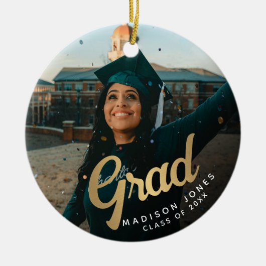 Moderner Gold Grad Foto Abschluss Keramik Ornament (Vorne)
