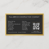Moderner Gold-Handwerker-QR-Code Schwarz Visitenkarte (Rückseite)