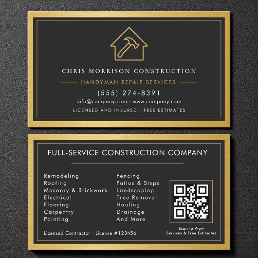 Moderner Gold-Handwerker-QR-Code Schwarz Visitenkarte