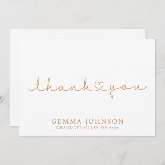 Moderner Gold Minimalistischer Abschluss Dankeskarte (Vorne/Hinten)