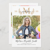 Moderner Gold Monogram Graduate Foto Abschluss Ankündigung (Vorne/Hinten)