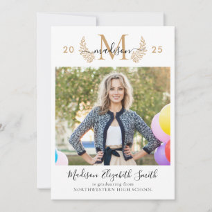 Moderner Gold Monogram Graduate Foto Abschluss Ankündigung