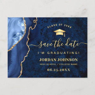 Moderner Gold Navy Blue Abschluss Save the Date Postkarte