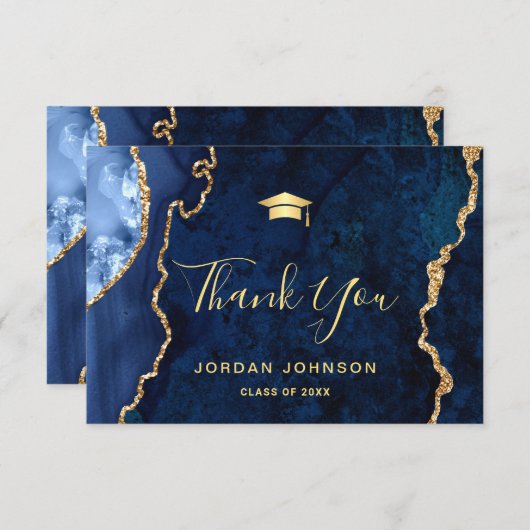 Moderner Gold Navy Blue Marmor Abschluss Dankeskarte (Vorne/Hinten)