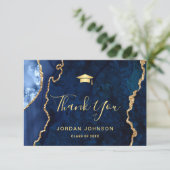 Moderner Gold Navy Blue Marmor Abschluss Dankeskarte (Stehend Vorderseite)