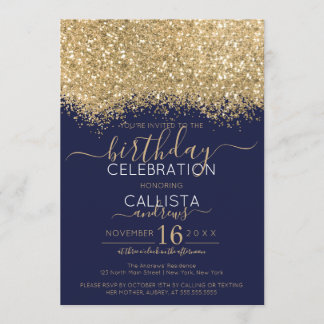 Moderner Gold Navy Glitzer Confetti Birthday Einladung