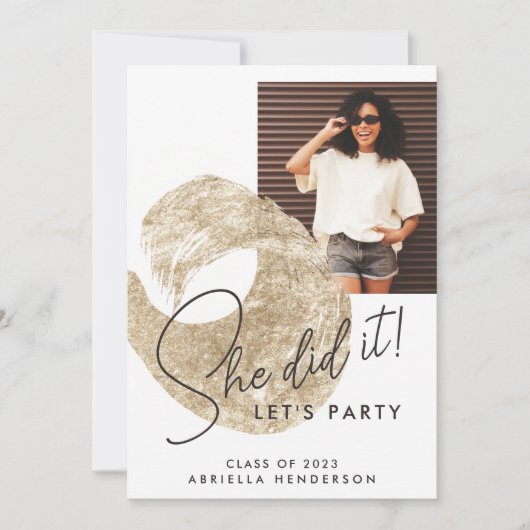 Moderner Gold Paint Foto Abschluss Einladung (Vorderseite)