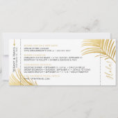 Moderner Gold Palm Leaf Boarding Pass Save the Dat Ankündigung (Rückseite)