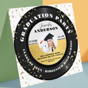 Moderner Gold Retro Vinyl Record Foto Abschluss Einladung