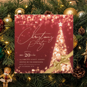 MODERNER Gold-Roter Weihnachtsbaum-Schleifen-Party Einladung