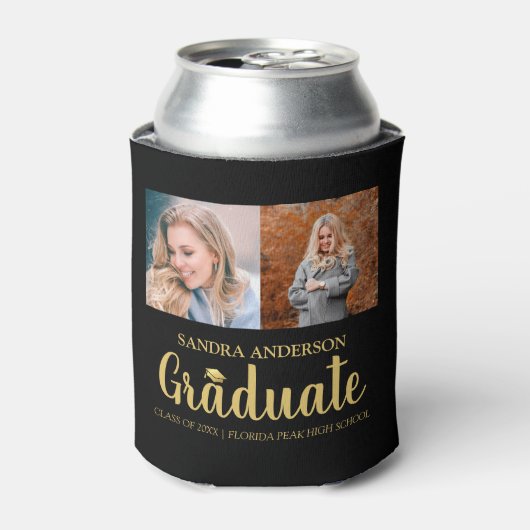 Moderner Gold-Schriftart | Foto Collage Abschluss Dosenkühler (Kanne Vorderseite)