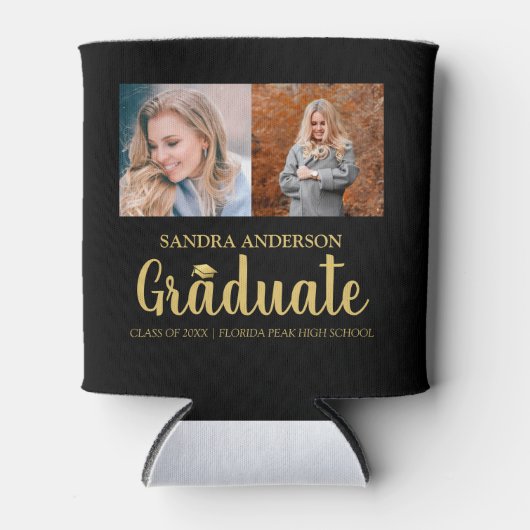 Moderner Gold-Schriftart | Foto Collage Abschluss Dosenkühler (Vorderseite)