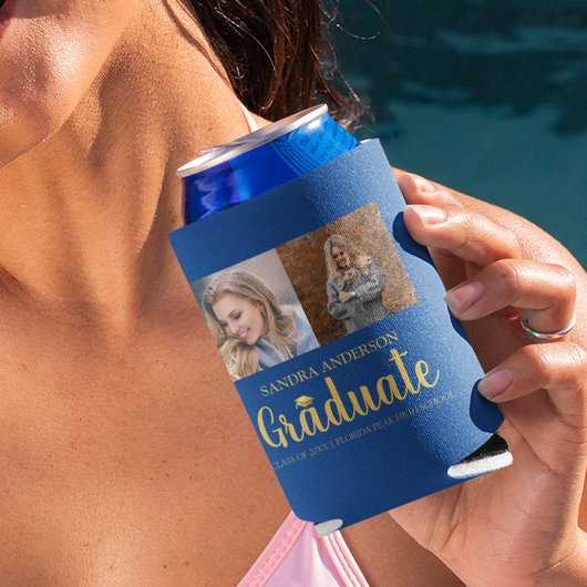 Moderner Gold-Schriftart | Foto Collage Abschluss Dosenkühler