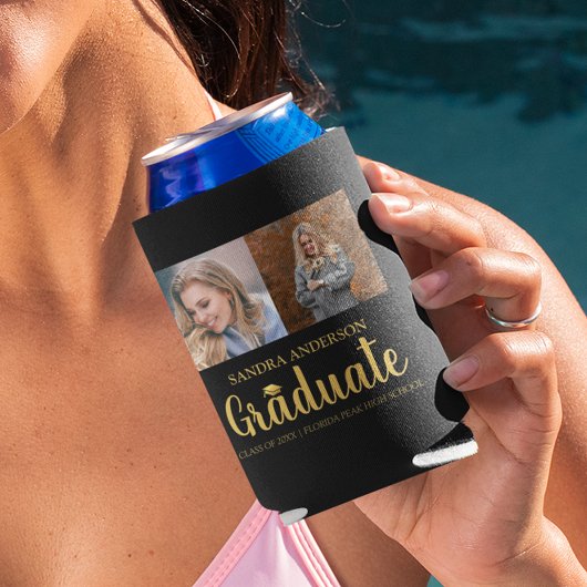 Moderner Gold-Schriftart | Foto Collage Abschluss Dosenkühler