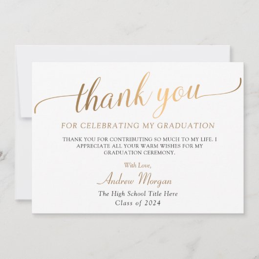 Moderner Gold Script Black & White Abschluss Dankeskarte (Vorderseite)