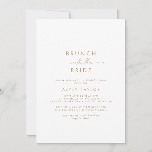 Moderner Gold Script Brunch mit Brautdusche Einladung (Vorderseite)
