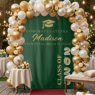 Moderner Gold Script Emerald Green Abschluss Wandteppich