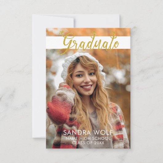 Moderner Gold Script Foto Abschluss Einladung (Vorderseite)