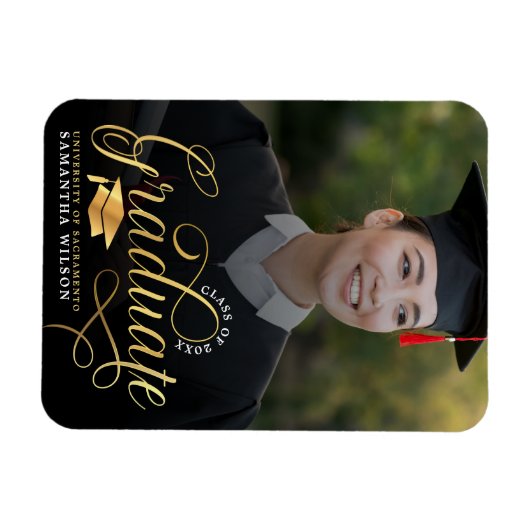 Moderner Gold Script Foto Abschluss Magnet (Horizontal)