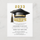 Moderner Gold Script Minimalistisch GRAD Cap Absch Einladungspostkarte (Vorderseite)