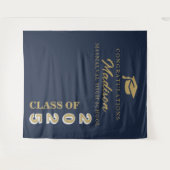 Moderner Gold Script Navy Blue Abschluss Wandteppich (Vorderseite (Horizontal))