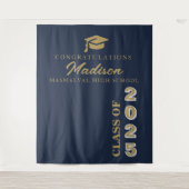 Moderner Gold Script Navy Blue Abschluss Wandteppich (Vorderseite)