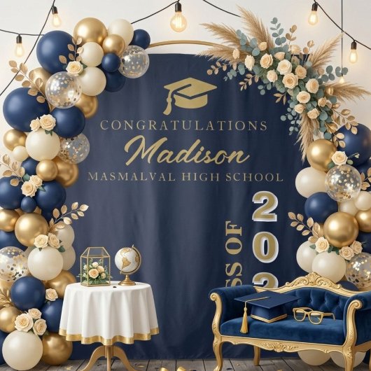Moderner Gold Script Navy Blue Abschluss Wandteppich