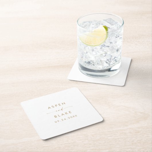 Moderner Gold Script Wedding Square Paper Unterset Rechteckiger Pappuntersetzer (Vor Ort)