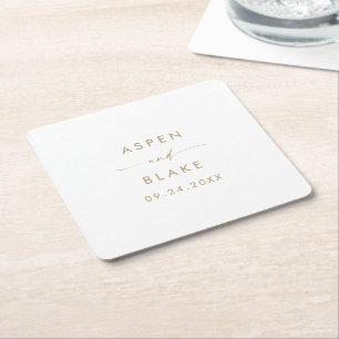 Moderner Gold Script Wedding Square Paper Unterset Rechteckiger Pappuntersetzer