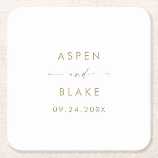Moderner Gold Script Wedding Square Paper Unterset Rechteckiger Pappuntersetzer (Vorderseite)