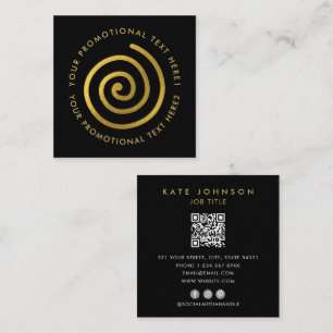 Moderner Gold Spiral Logo Scannable QR Code Black Quadratische Visitenkarte