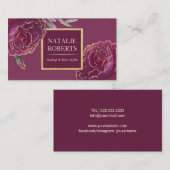 Moderner Gold-Tipp Burgund Floral Beauty Salon Visitenkarte (Vorne/Hinten)