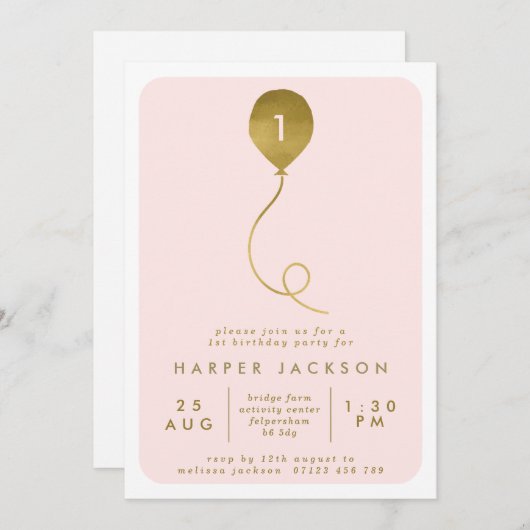 Moderner Goldballon & Blush 1./jedes Alter Geburts (Vorne/Hinten)