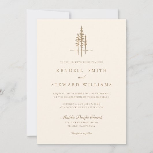 Moderner Goldbaumwald Rustikale Hochzeitseinladung Einladung (Vorderseite)