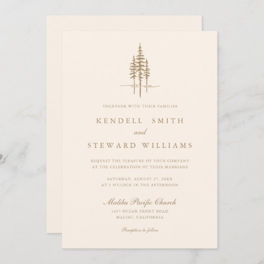 Moderner Goldbaumwald Rustikale Hochzeitseinladung Einladung (Vorne/Hinten)