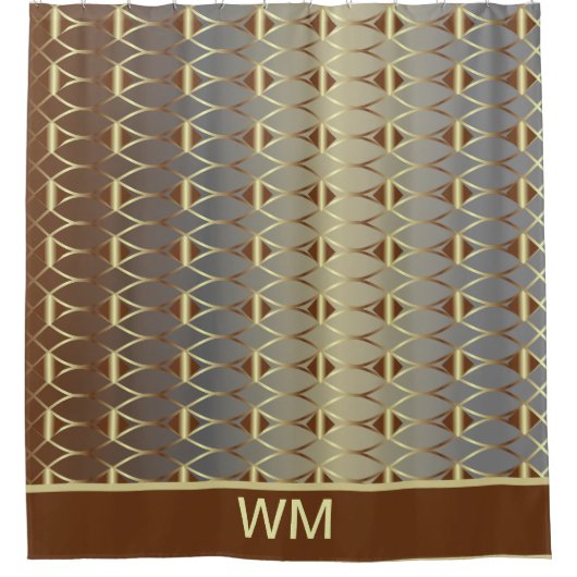 Moderner goldbrauner und grauer Duschvorhang (Vorderseite)