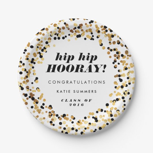 Moderner Goldconfetti-Abschluss-Party-Teller Pappteller (Vorderseite)
