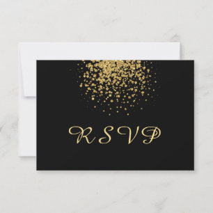 Moderner GoldConfetti auf Schwarzem RSVP Karte