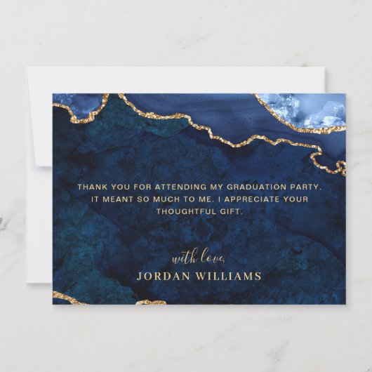 Moderner Golden Blue Marble Agate RN Abschluss Dankeskarte (Rückseite)