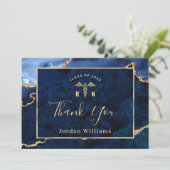 Moderner Golden Blue Marble Agate RN Abschluss Dankeskarte (Stehend Vorderseite)