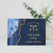 Moderner Golden Blue Marble Agate RN Abschluss Dankeskarte (Stehend Vorderseite)