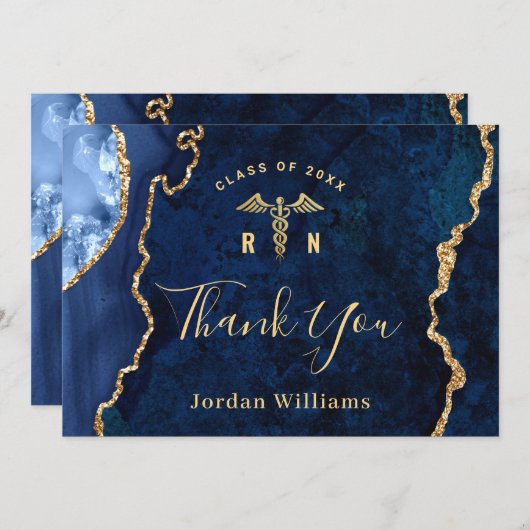 Moderner Golden Blue Marble RN Pflege Abschluss Dankeskarte (Vorne/Hinten)