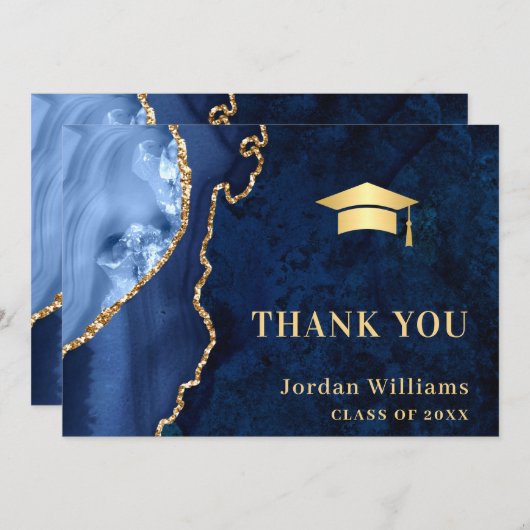 Moderner Golden Blue Marmor Agate Abschluss Dankeskarte (Vorne/Hinten)