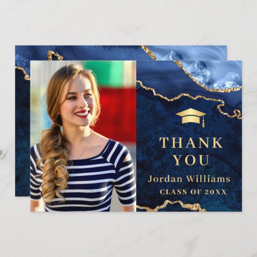 Moderner Golden Blue Marmor Agate Abschluss Dankeskarte (Vorne/Hinten)