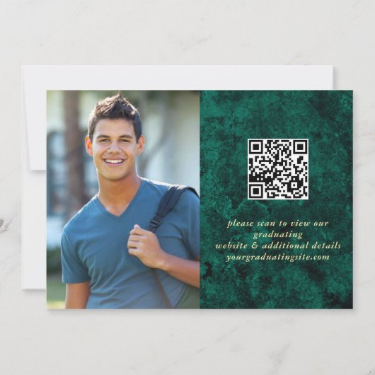 Moderner Golden Emerald Marble Abschluss QR-Code Save The Date (Rückseite)
