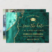 Moderner Golden Emerald Marble Abschluss QR-Code Save The Date (Vorne/Hinten)